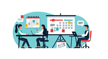 Team Meeting with Calendar and Presentation Board.