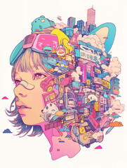 女の子のコラージュアート