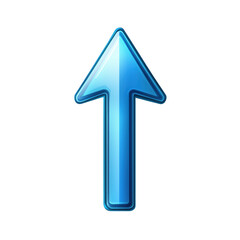 Glossy upward arrow icon with shiny blue finish for directional design elements transparent