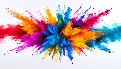 Explosion of vibrant Holi powder, creating a colorful abstract burst against a white background.