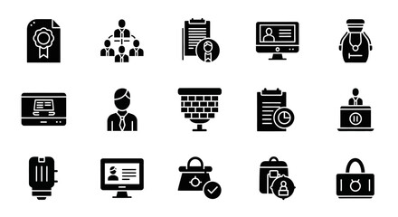 Collection of Black and White Business and Technology Icons.