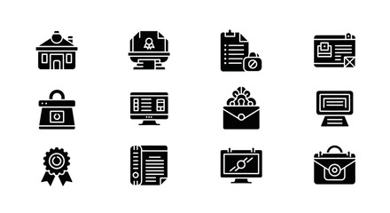 Collection of Black and White Business Icons.