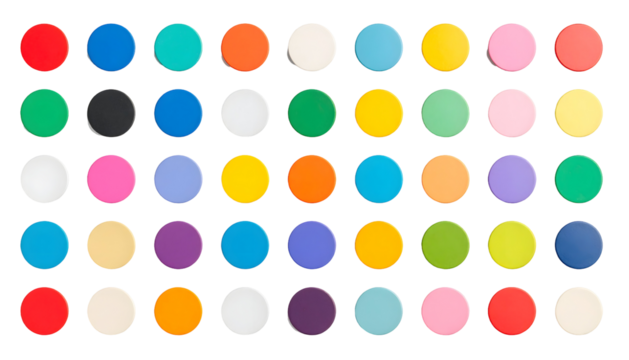 Array of Colorful Circular Discs: A Vibrant Spectrum of Round Shapes