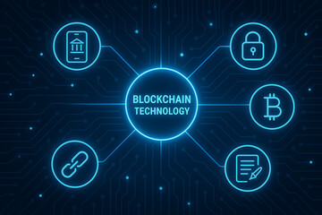 Obraz premium blockchain, blockchain technology, digital network, abstract blockchain diagram, smart contracts, cryptocurrency, mobile banking, secure access, digital security, glowing network, blockchain visualiza