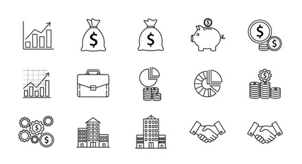 Fototapeta premium Collection of Financial and Business Icon Outlines.