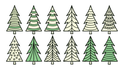 Obraz premium Stylized evergreen trees with decorative patterns christmas trees