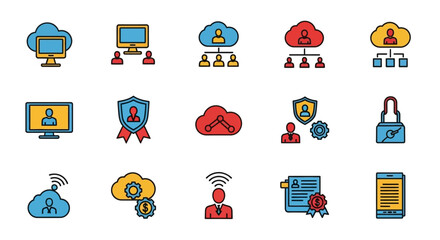 Obraz premium Colorful Cloud Computing and Technology Icons Set.