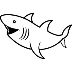 Minimalist line art illustration of a basking shark with its mouth open