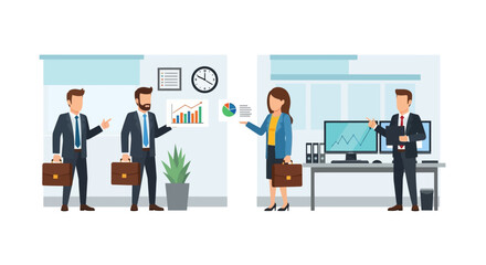 Business Professionals Presenting Data in Office Setting.