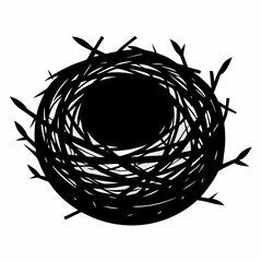 Simple silhouette of a bird s nest woven from twigs