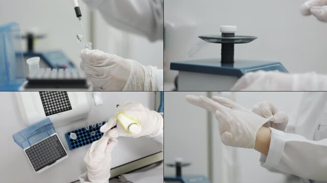 Laboratory automation collage pipetting workstation microplate testing workflow.
