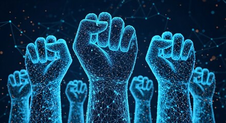 Digital fist raised in protest concept for social justice and digital rights movement illustration