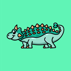 Cute Dinosaur Ankylosaurus Flat Cartoony Illustration