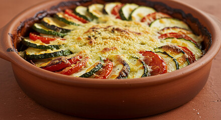 Vegetable Gratin: The image showcases a beautifully prepared gratin dish, featuring layers of...
