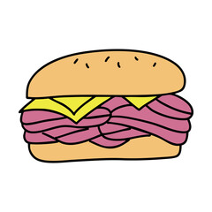 햄과 치즈가 들어간 햄버거 일러스트