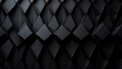 Intricate Geometric Pattern of Dark Matte Tiles with Subtle Glimmering Edges Creating a Textured Abstract Background