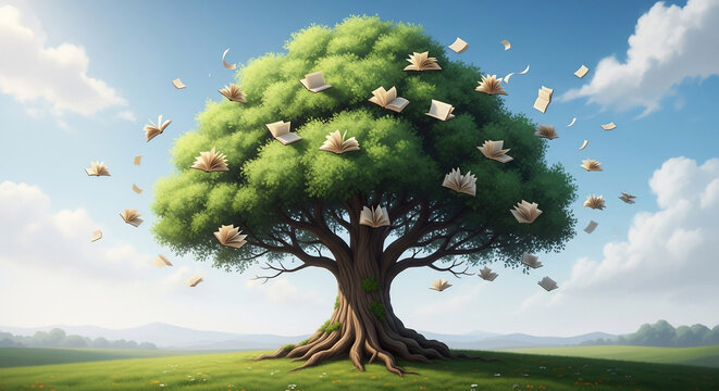 Knowledge Tree Spreading Information and Wisdom in a Green Landscape