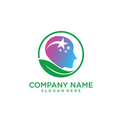 Fototapeta premium Human head logo design, mind and green logo technology