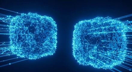 Blue abstract cubes with connected lines and dots digital network data connection concept background