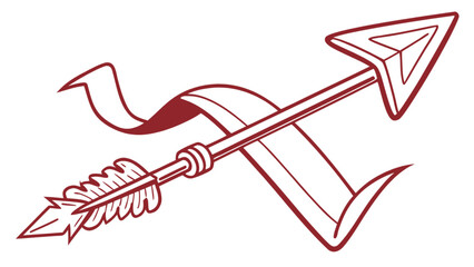 Arrow with ribbon vector graphic design element for archery target hunting and sport logo and icon illustration