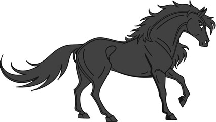 Black horse running vector illustration equestrian animal mammal equine stallion thoroughbred design image