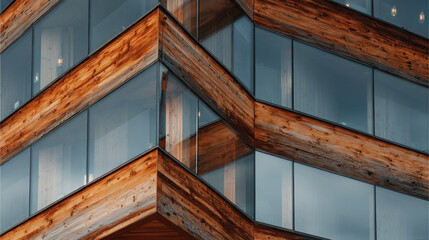 Obraz premium closeup of modern wooden building facades showcasing elegant interplay of wood and glass