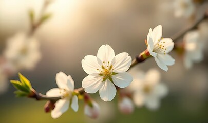 Fototapeta premium Pure and Peaceful Garden Filled with Soft White Graceful White Petals in a Quiet Garden Scene of Tranquility and Beauty Minimalist Garden Elegance: White Blossoms Blooming in a Soft, Serene Landscape