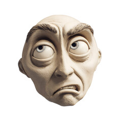 3D Skeptical Face Emoji with Raised Eyebrow Clay Style Isolated on Transparent White Background