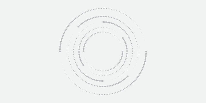 Minimalist abstract image featuring concentric dotted circles in shades of grey on a light background, creating a modern and tech-inspired circular pattern.