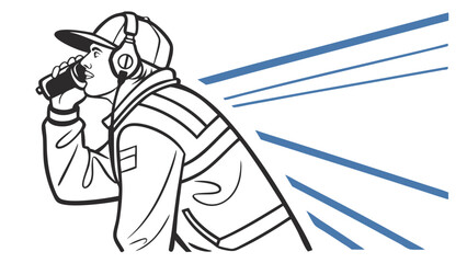 Fototapeta premium Dynamic line drawing of person in cap and headphones with can and speed lines