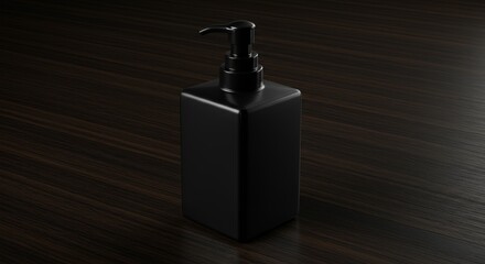Black Square Pump Bottle Mockup on Dark Wood