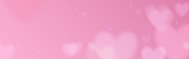 Pink heart bokeh filter background with soft blurred lights in romantic atmosphere - glowing valentine love effect on gradient for wedding photo, social media overlay or dreamy celebration design.