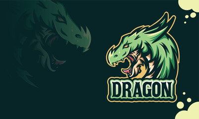 Aggressive Green Dragon Mascot Logo:  Powerful, Stylized, Gaming Esports Design.