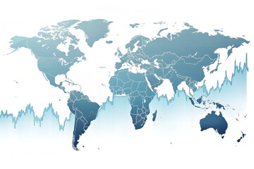 World map with financial graph on white background