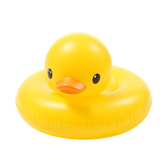 Yellow Duck Inflatable Floatie with Cartoon Features on Transparent Background