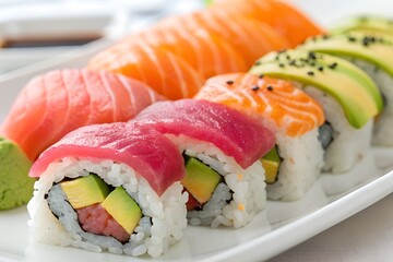 Delicious sushi rolls with fresh ingredients