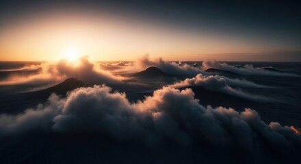Dramatic cloudscape over water at sunrise or sunset landscape