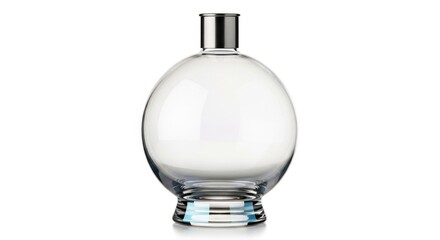 Elegant clear glass bottle with metal cap on white background