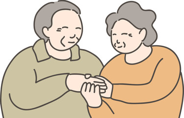 다정하게 손을 맞잡고 있는 노부부 일러스트