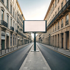 Empty billboard mounted on a quiet street with simple surroundings, creating a clean and minimal look, ready for any advertisement.