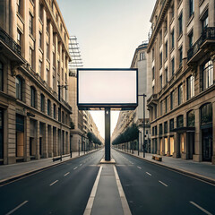 Empty billboard mounted on a quiet street with simple surroundings, creating a clean and minimal look, ready for any advertisement.