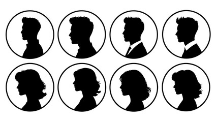 Set of Male and Female Profile Silhouette Avatar Icons
