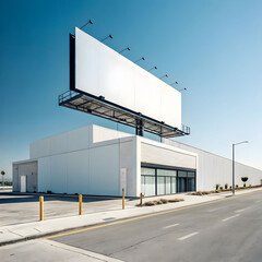 Isolated billboard on a clean modern building with a clear sky background, creating a sleek and minimal advertising space.