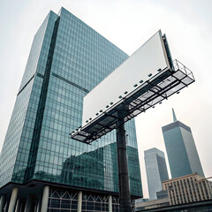 Isolated billboard structure in front of a contemporary building, with a simple and clean design, ready for advertisement display.