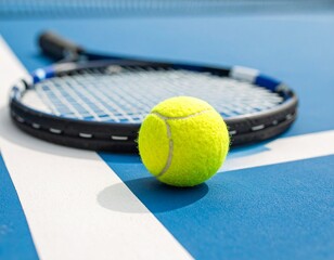 Close-up piłki tenisowej na linii twardego kortu