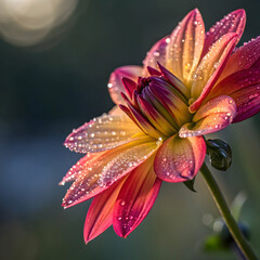 Macro close-up of a single vibrant flower with dew drops on its petals, showing rich colors and fine natural details for a fresh, lively feel.