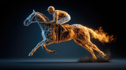 Fototapeta premium Horse racing wireframe art