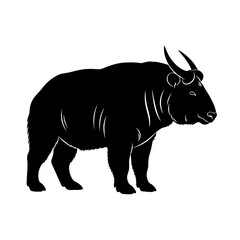 Fototapeta premium A black silhouette illustration of a gaur, also known as the Indian bison, standing in profile.
