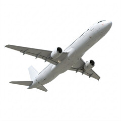 Obraz premium White commercial airplane in flight, viewed from below.