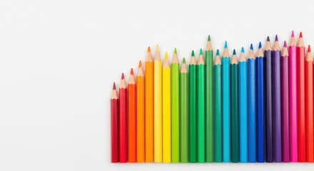 Obraz premium Colorful pencils arranged in a spectrum, row of coloring tools